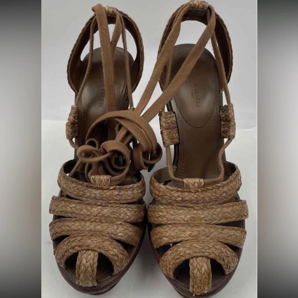 Women’s Bottega Veneta Platform Wedge Braided Wedge Sandals - Brown Size 39